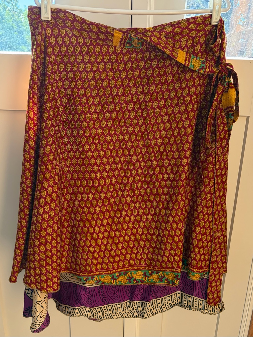 Original Sari Wrap Skirt Burgundy Purple Size 8-20 Reversible Tea Length Boho